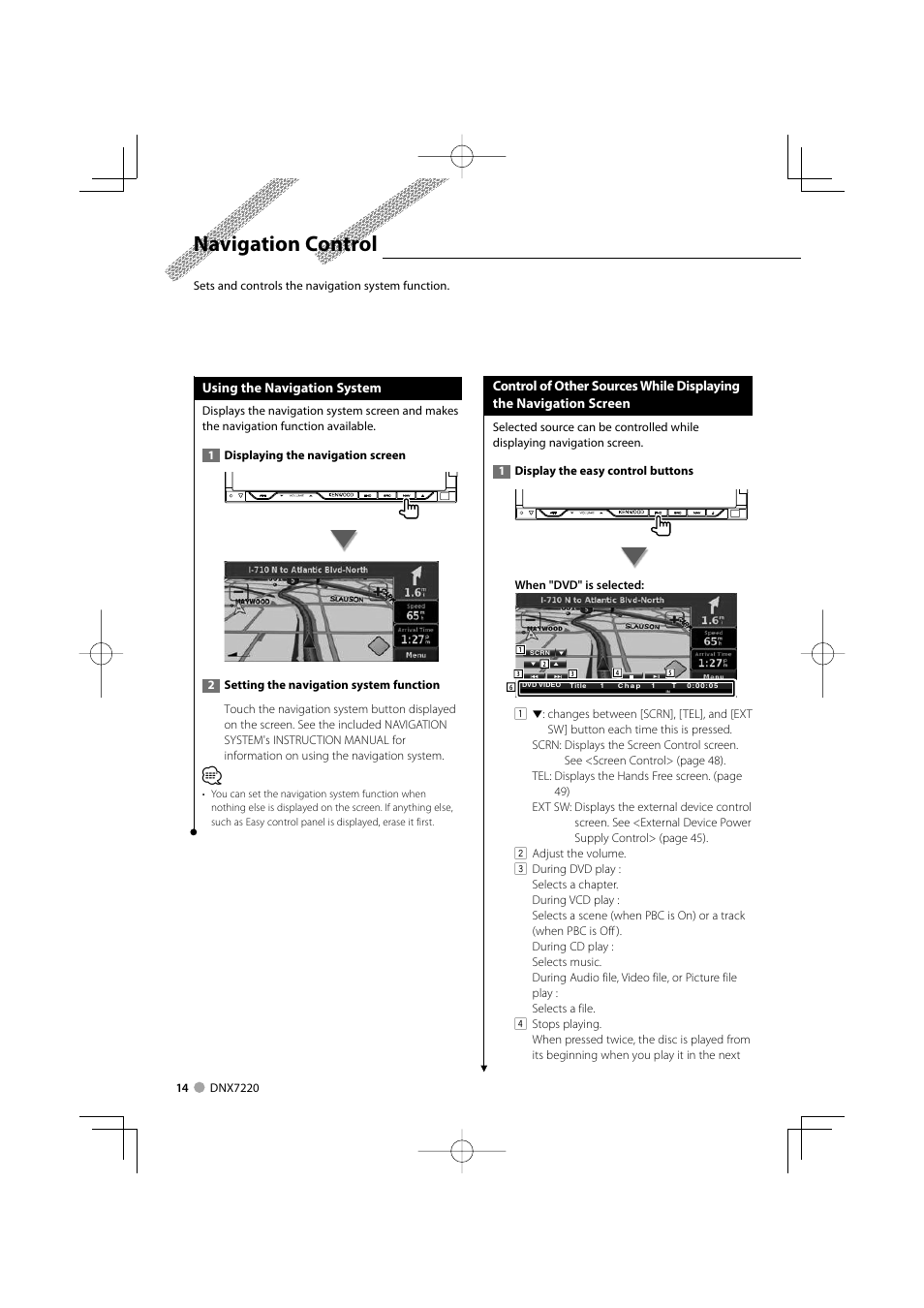 Navigation control | Kenwood DNX7220 User Manual | Page 14 / 100