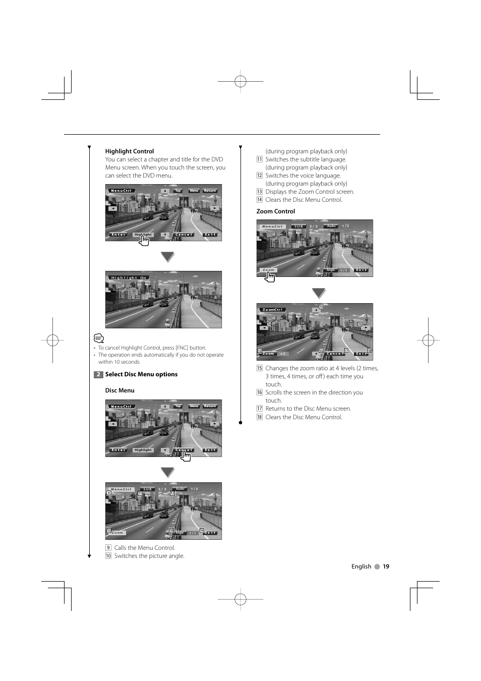 2select disc menu options disc menu | Kenwood DNX7220 User Manual | Page 19 / 100