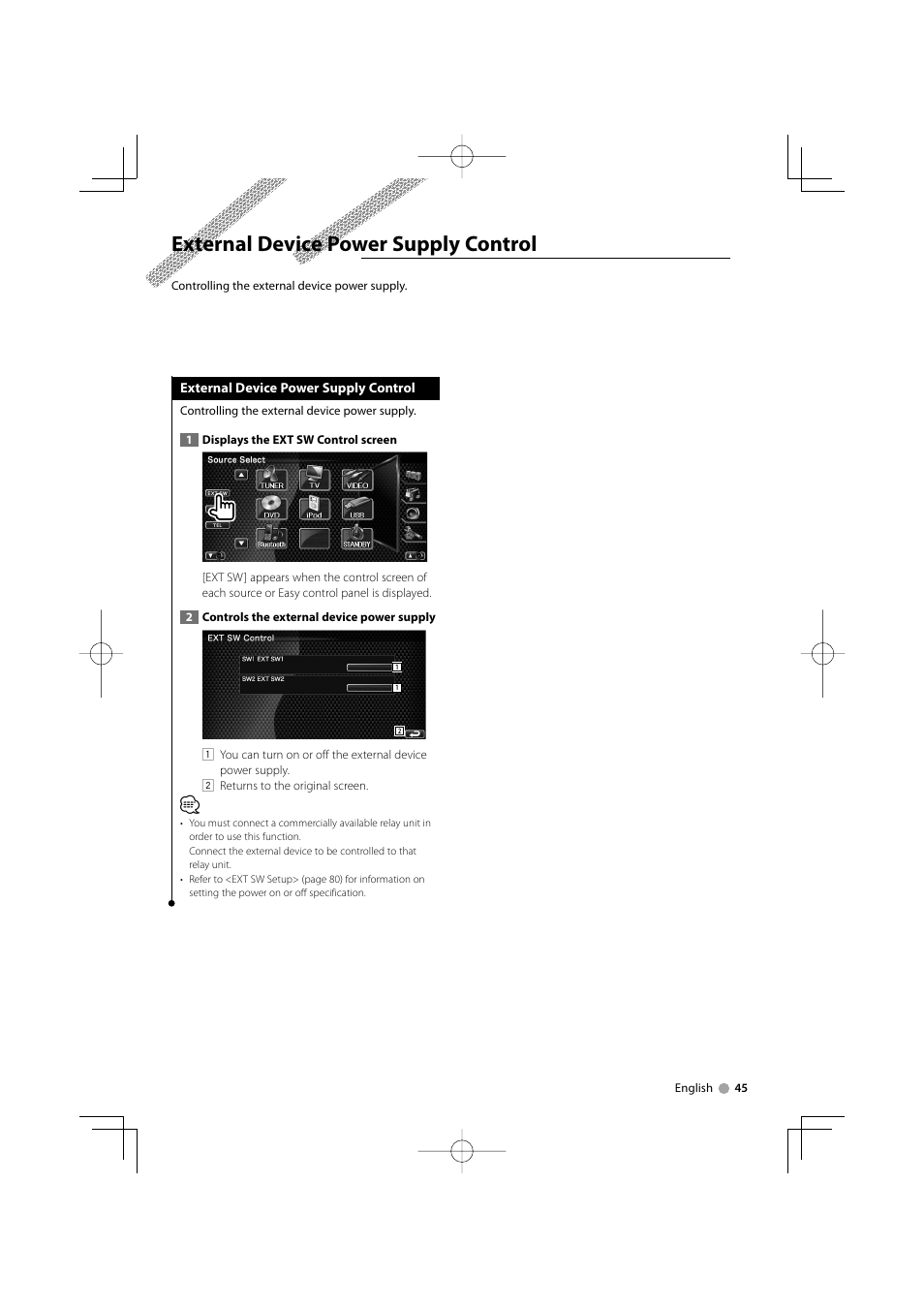 External device power supply control | Kenwood DNX7220 User Manual | Page 45 / 100