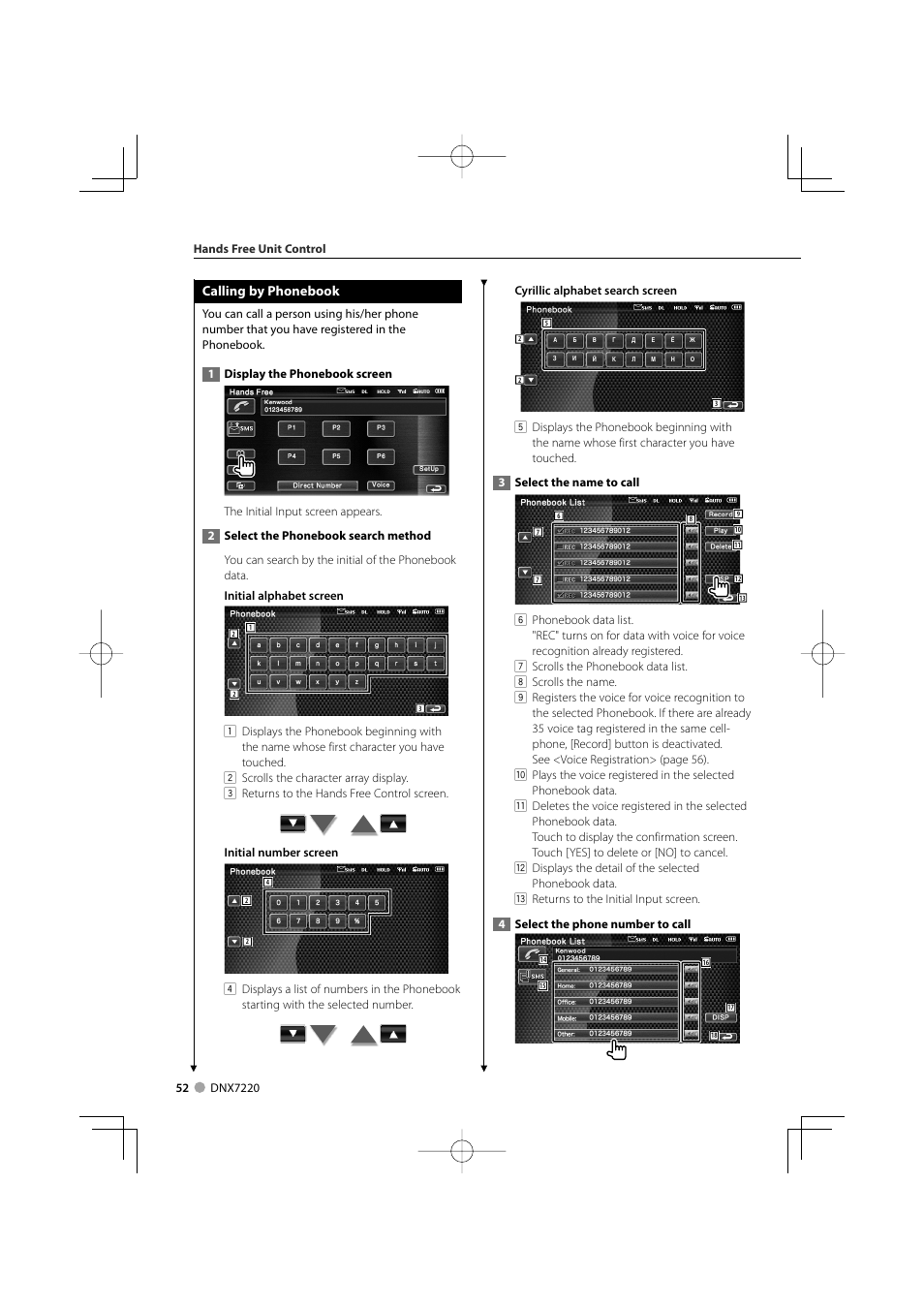 Calling by phonebook | Kenwood DNX7220 User Manual | Page 52 / 100