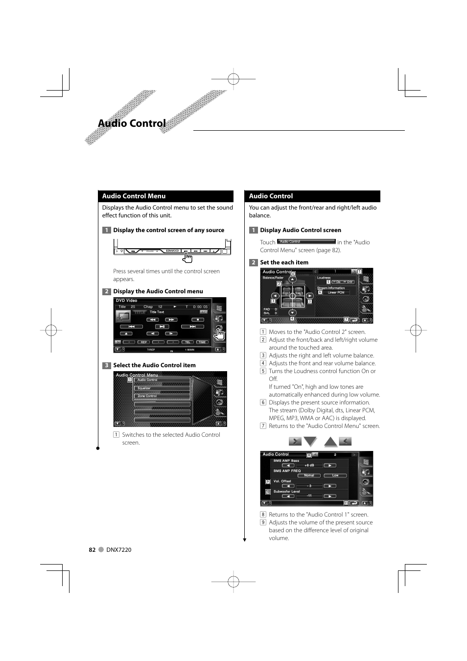 Audio control | Kenwood DNX7220 User Manual | Page 82 / 100