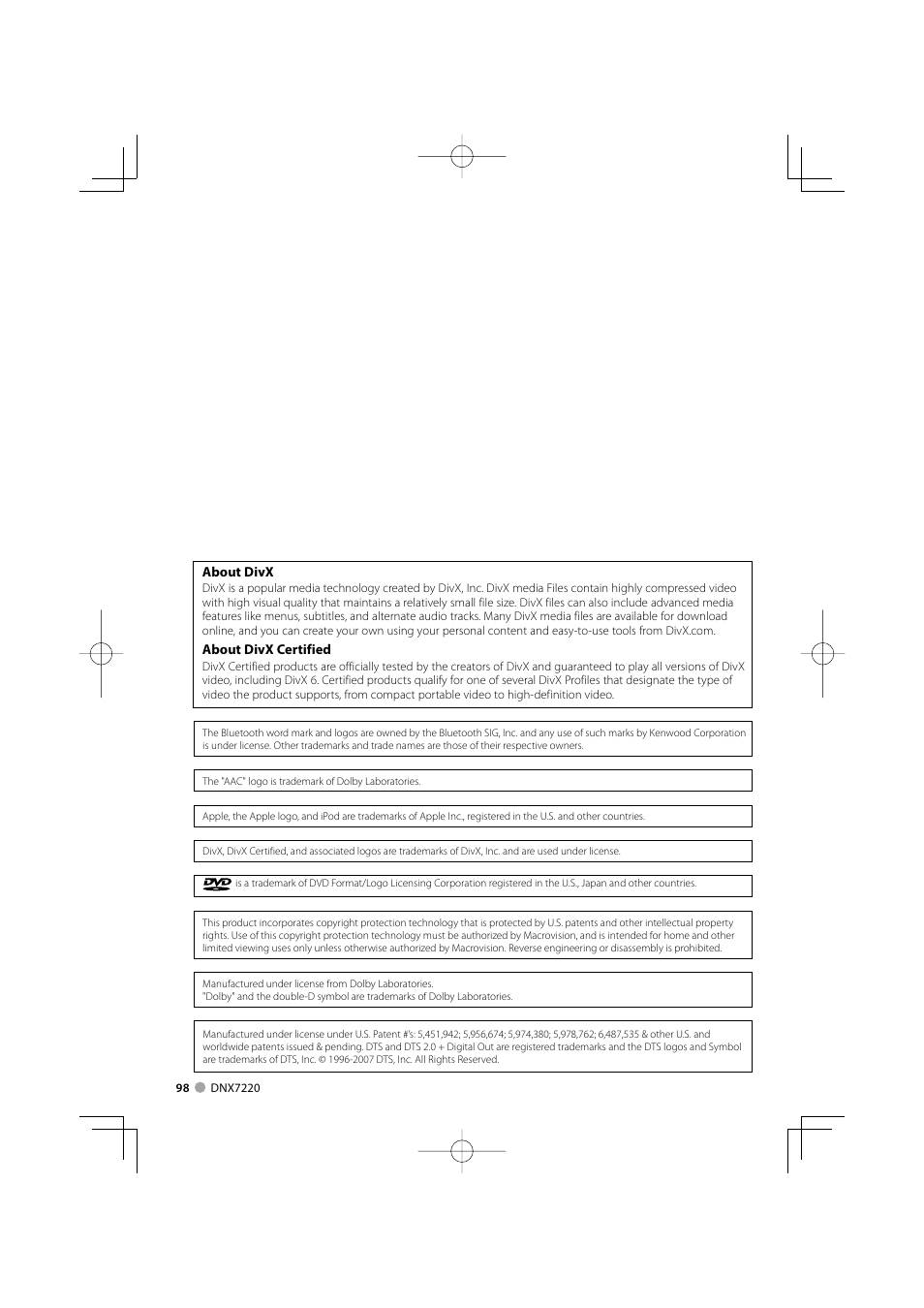 Kenwood DNX7220 User Manual | Page 98 / 100