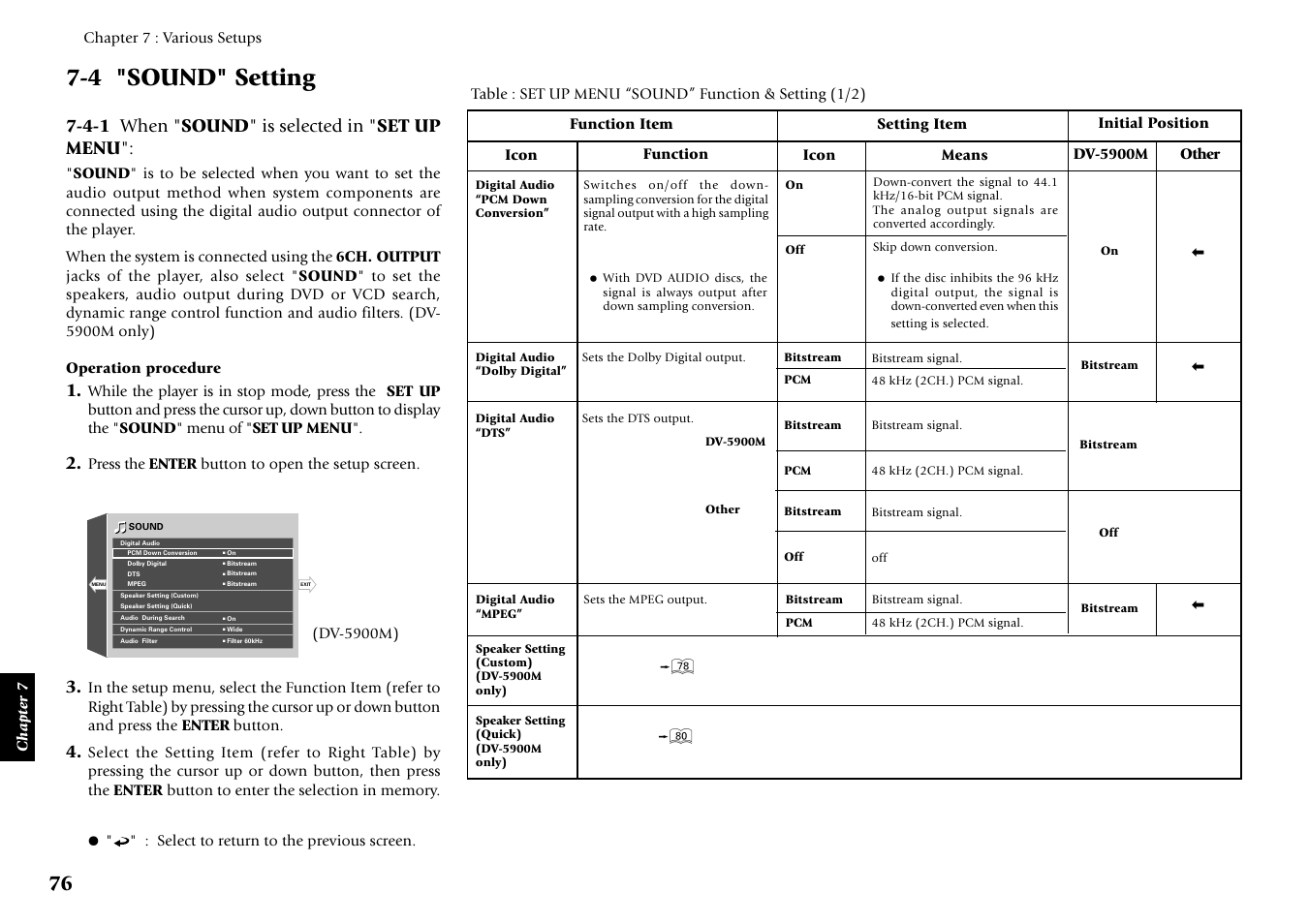 4 "sound" setting, 4-1 when " sound " is selected in " set up menu | Kenwood DV-5900M User Manual | Page 76 / 96