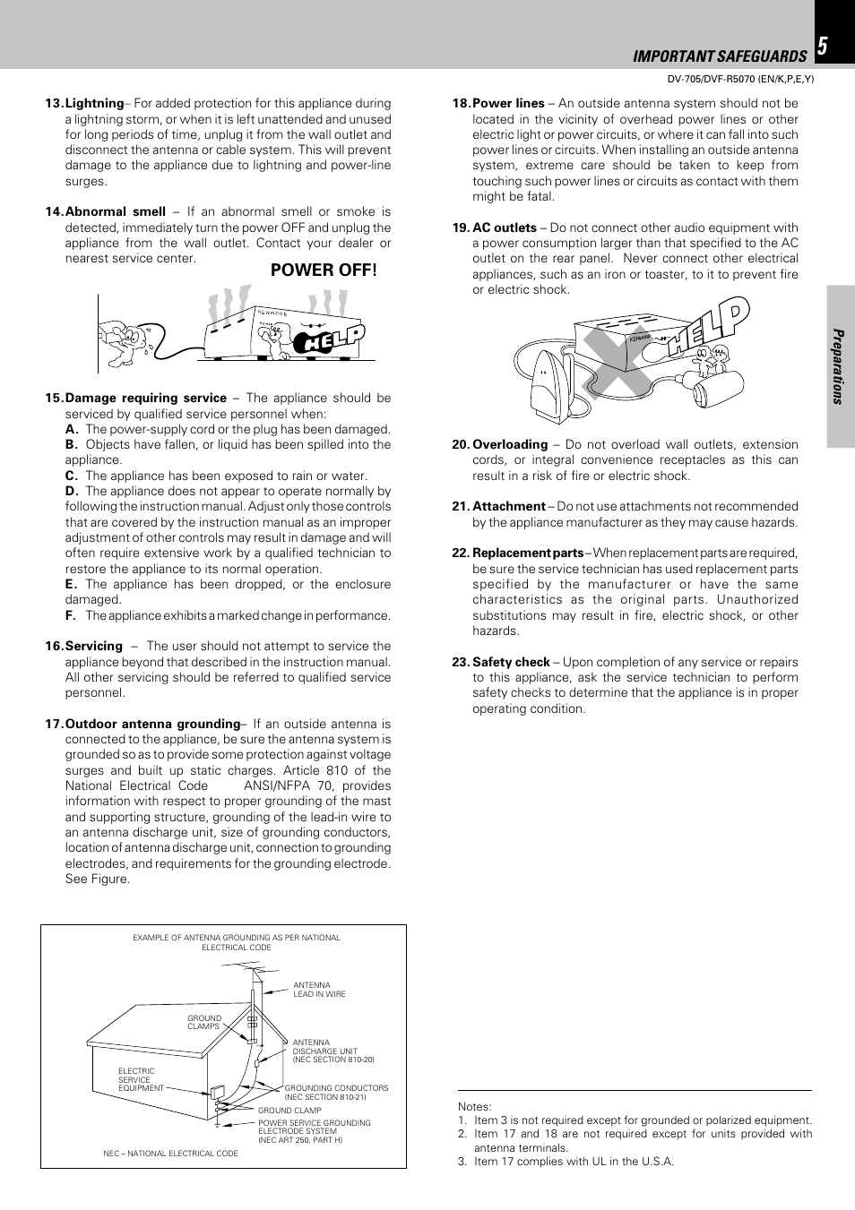 Power off, Important safeguards | Kenwood DVF-R5070 User Manual | Page 5 / 48