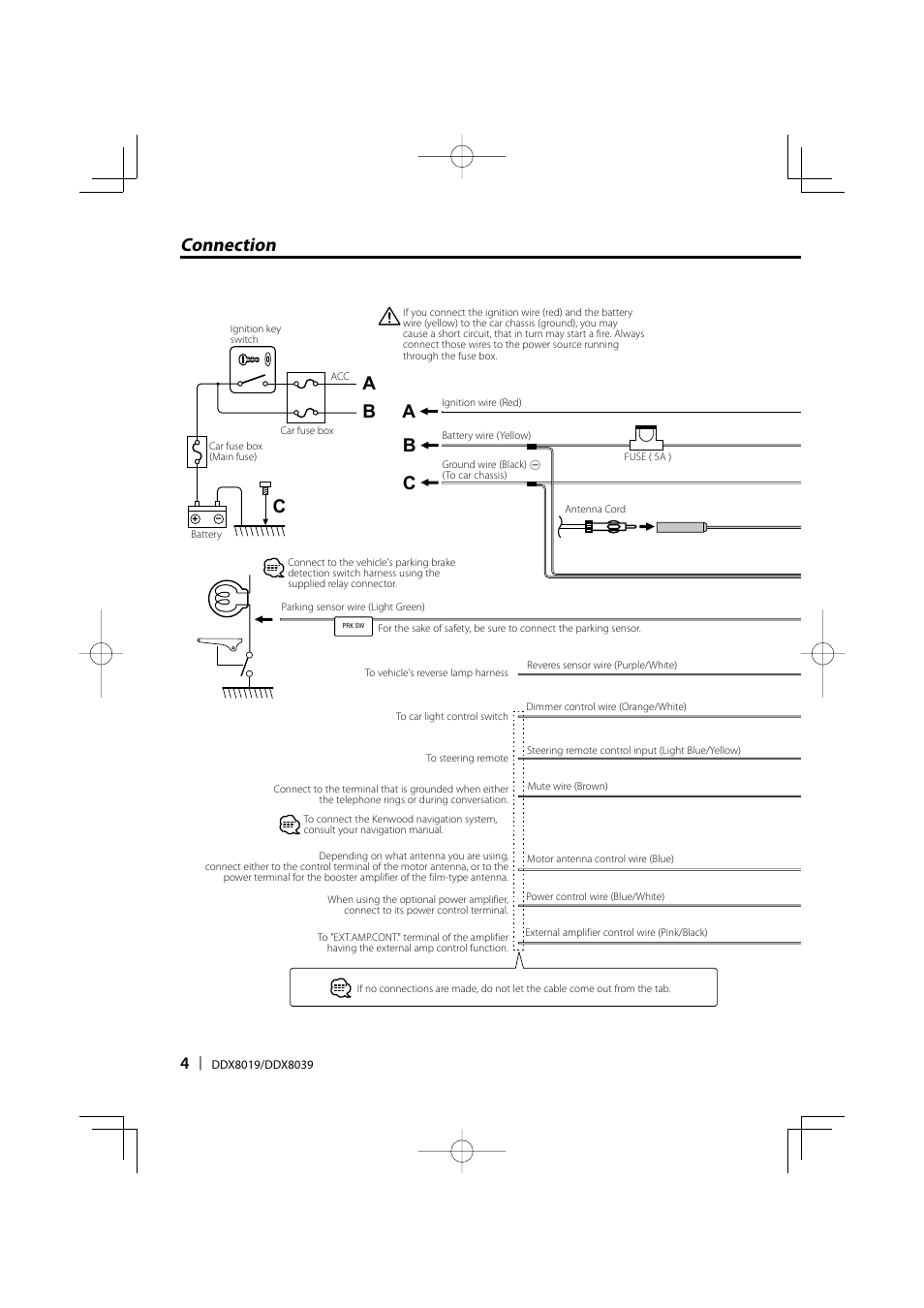 Connection b c, Bc a a | Kenwood Excelon DDX8019 User Manual | Page 4 / 12