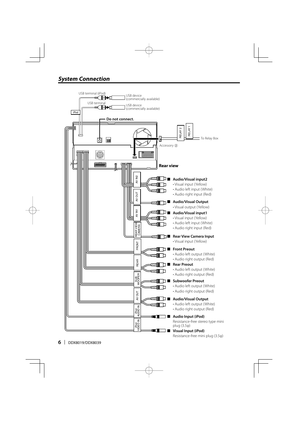 System connection, Rear view | Kenwood Excelon DDX8019 User Manual | Page 6 / 12