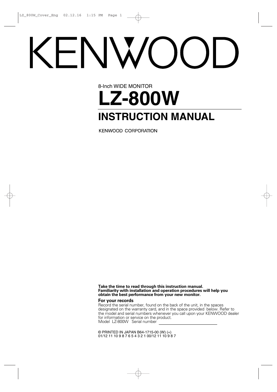 Kenwood LZ-800W User Manual | 16 pages