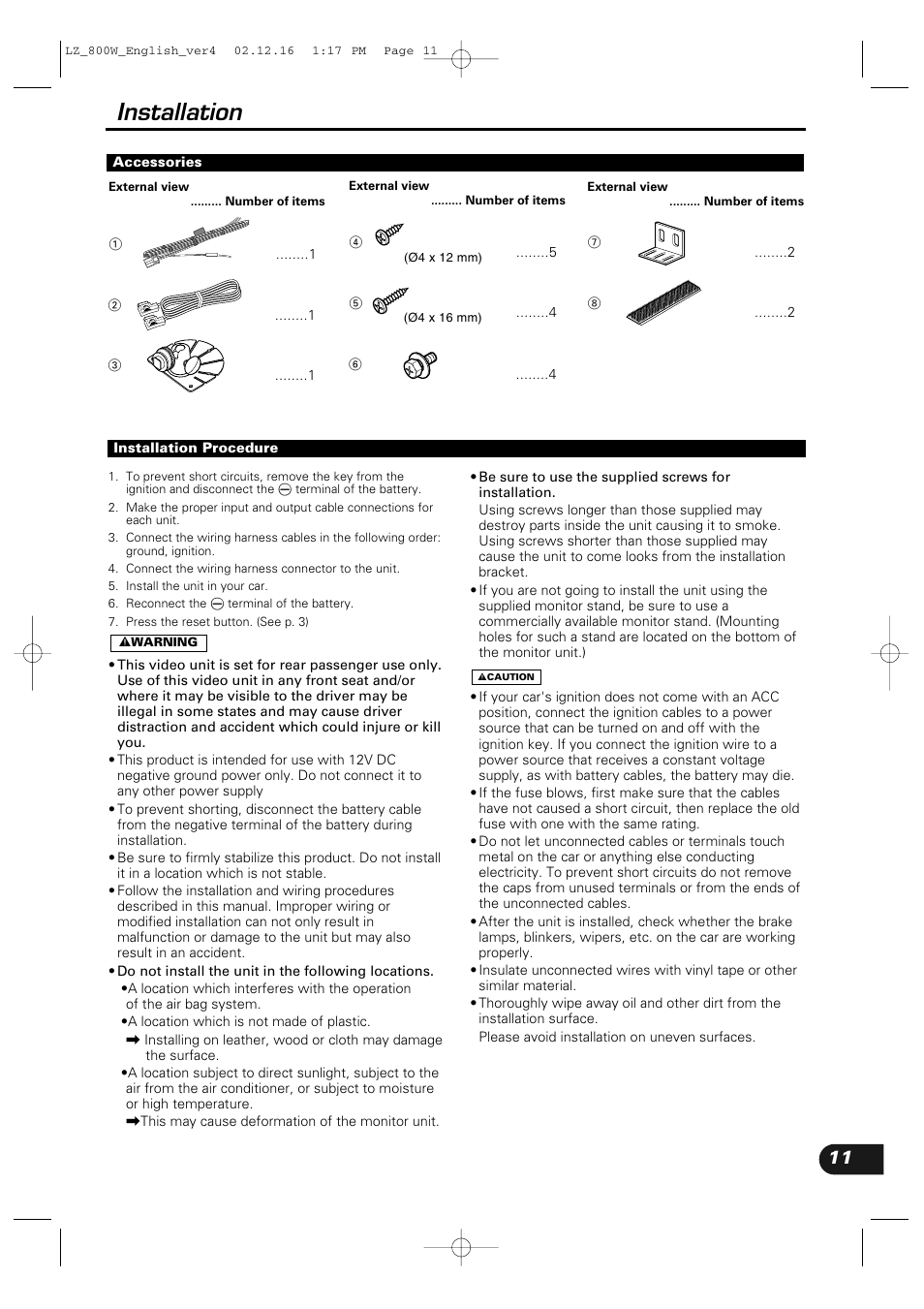 Installation | Kenwood LZ-800W User Manual | Page 11 / 16