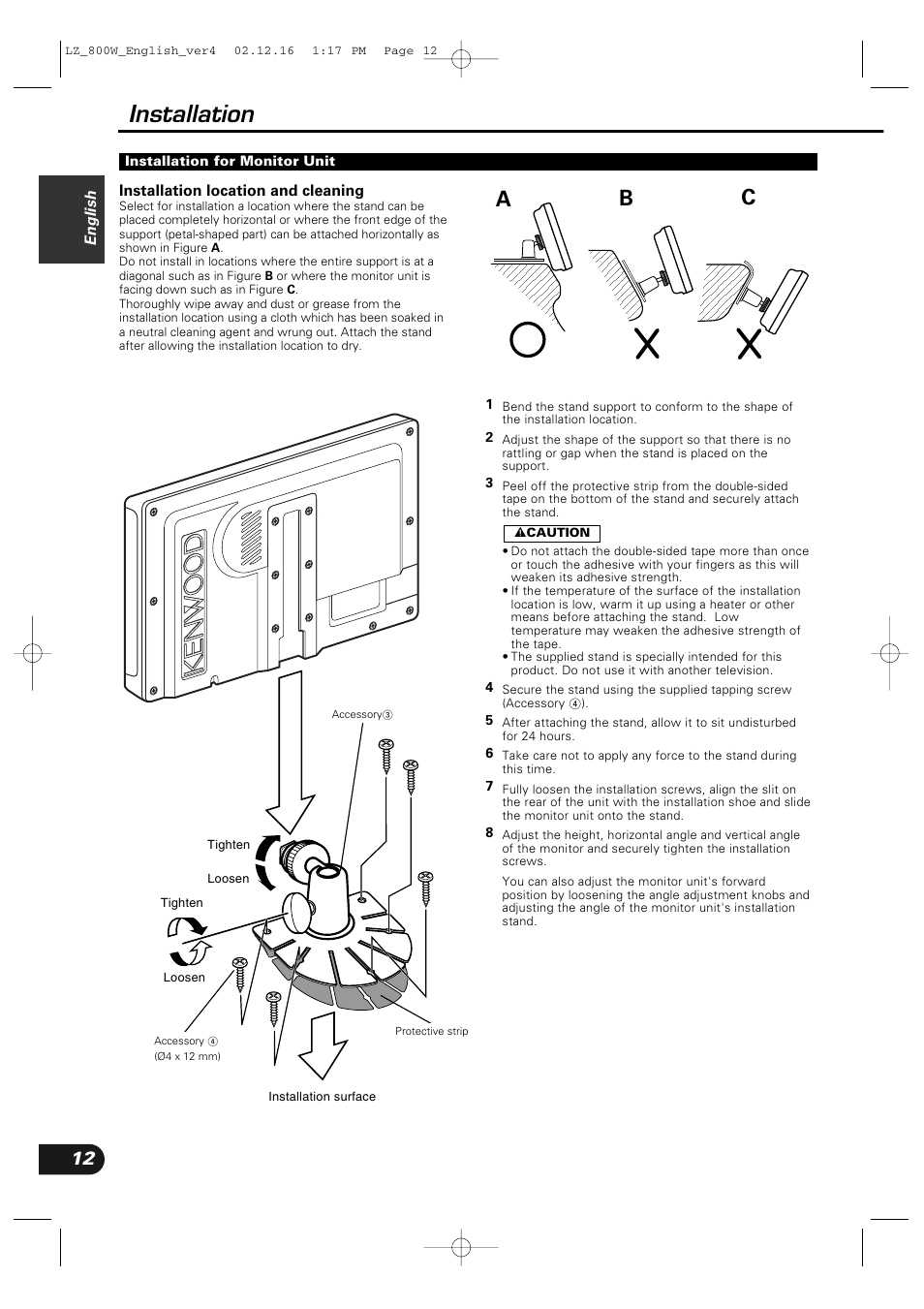 Installation, Ab c | Kenwood LZ-800W User Manual | Page 12 / 16