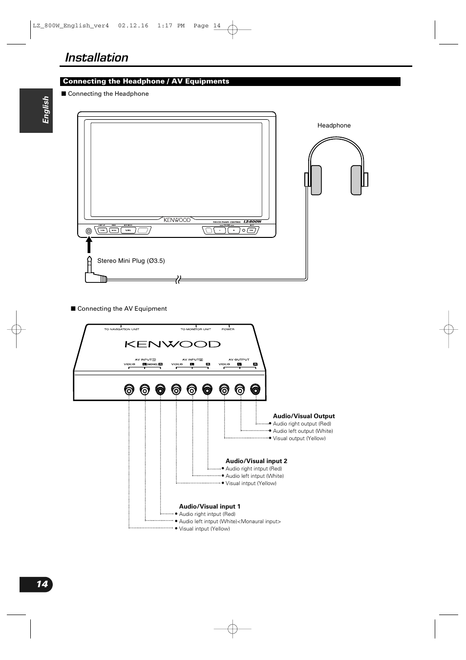 Installation, English | Kenwood LZ-800W User Manual | Page 14 / 16