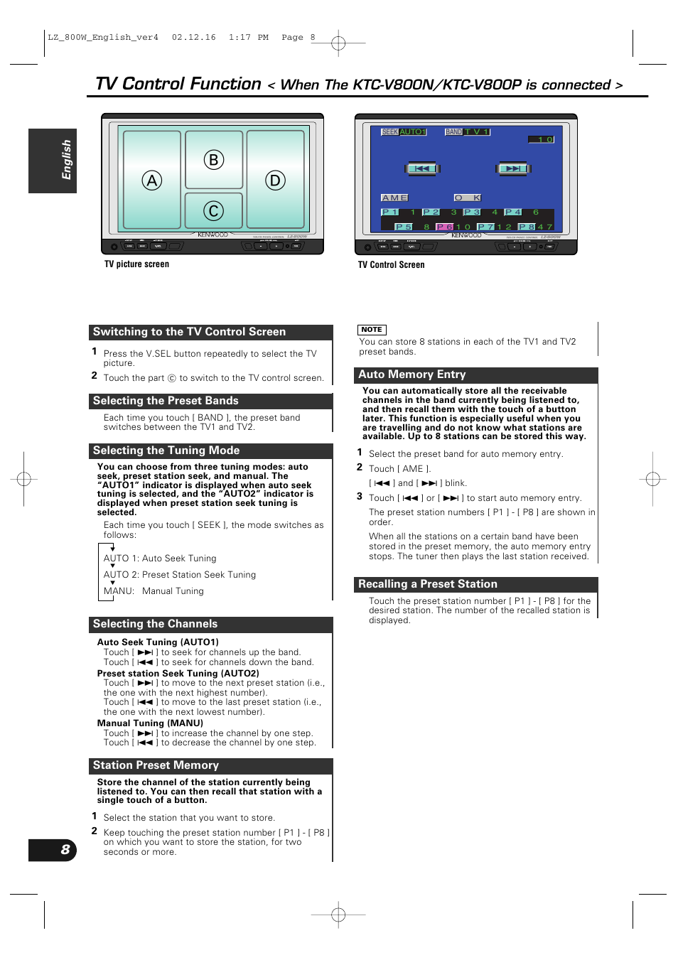 Ad b c, Tv control function | Kenwood LZ-800W User Manual | Page 8 / 16