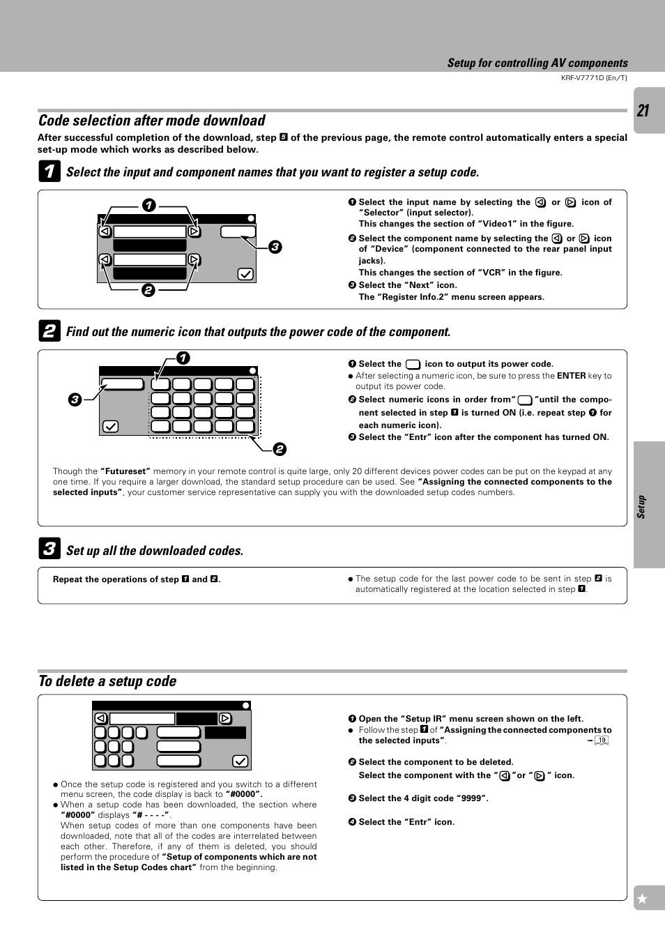 Code selection after mode download | Kenwood KRF-V7771D User Manual | Page 21 / 56