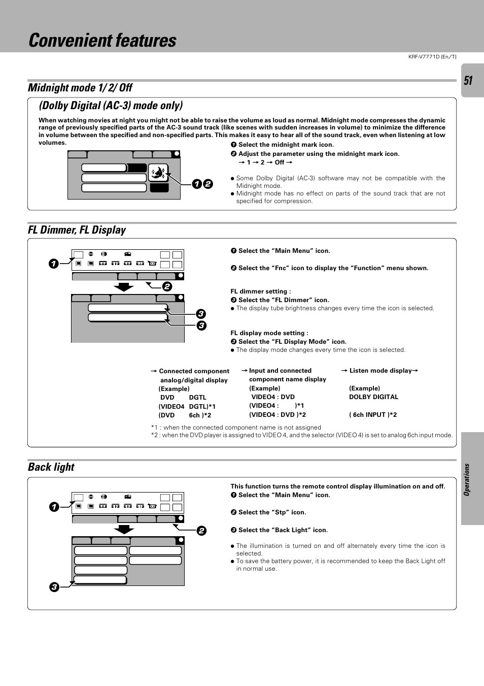 Convenient features, Dolby digital (ac-3) mode only) | Kenwood KRF-V7771D User Manual | Page 51 / 56