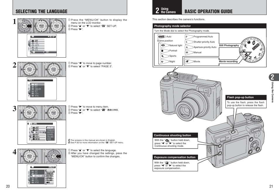 Selecting the language, Basic operation guide | FujiFilm FinePix E900 User Manual | Page 11 / 69