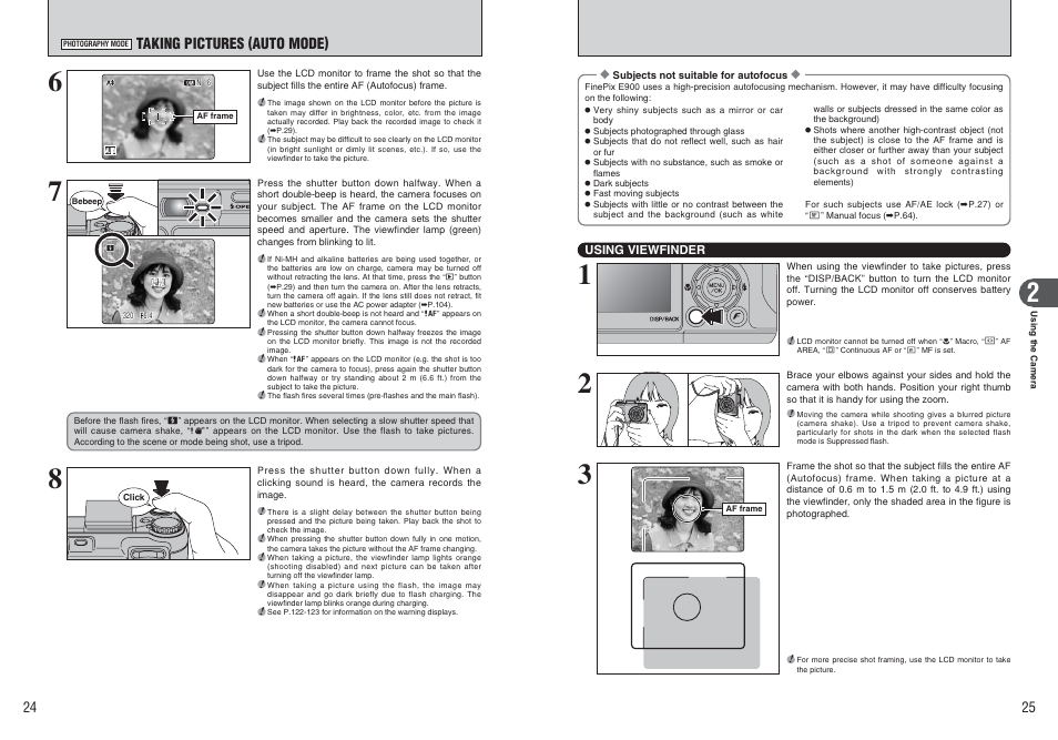 Taking pictures (auto mode) | FujiFilm FinePix E900 User Manual | Page 13 / 69