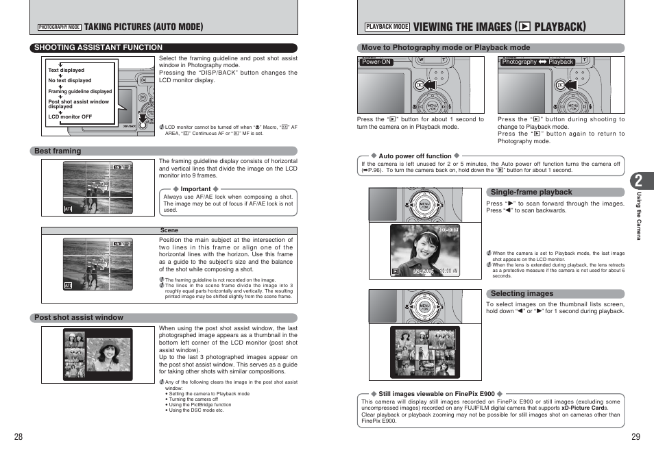 Viewing the images ( w playback), Taking pictures (auto mode) | FujiFilm FinePix E900 User Manual | Page 15 / 69