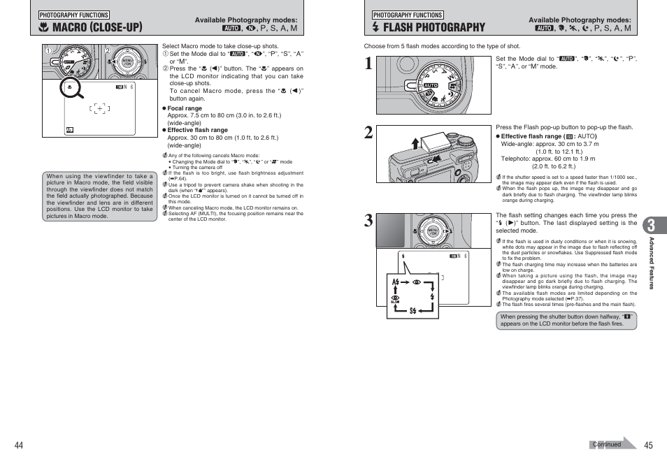 E macro (close-up), D flash photography | FujiFilm FinePix E900 User Manual | Page 23 / 69