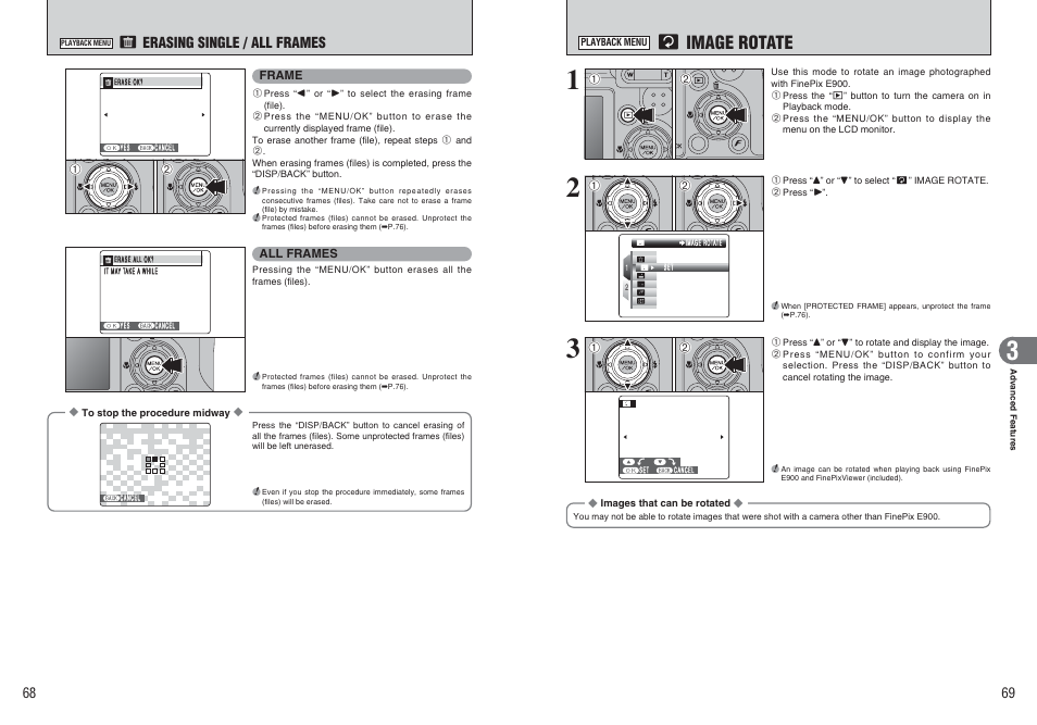 Ú image rotate, Ò erasing single / all frames | FujiFilm FinePix E900 User Manual | Page 35 / 69