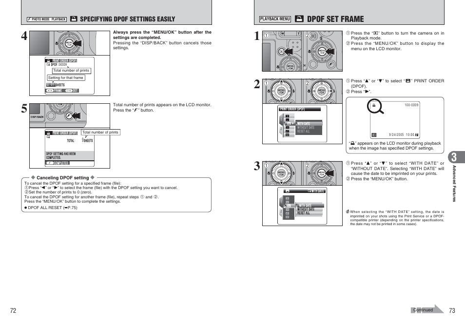 Dpof set frame, Specifying dpof settings easily | FujiFilm FinePix E900 User Manual | Page 37 / 69