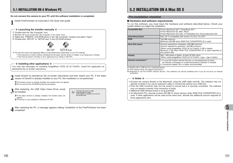 2 installation on a mac os x, 1 installation on a windows pc | FujiFilm FinePix E900 User Manual | Page 51 / 69