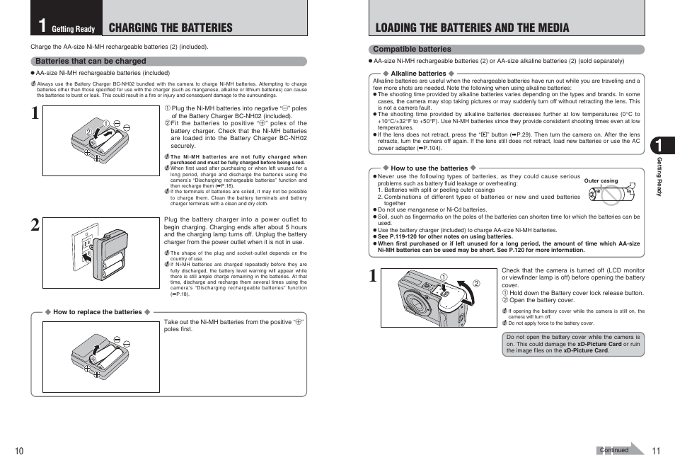 Loading the batteries and the media, Charging the batteries | FujiFilm FinePix E900 User Manual | Page 6 / 69