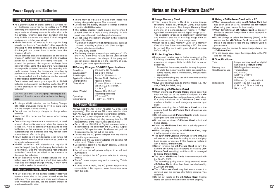 Power supply and batteries | FujiFilm FinePix E900 User Manual | Page 61 / 69