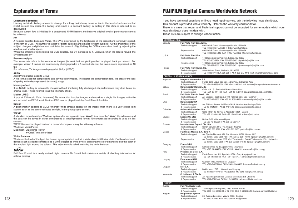 Fujifilm digital camera worldwide network, Explanation of terms | FujiFilm FinePix E900 User Manual | Page 65 / 69