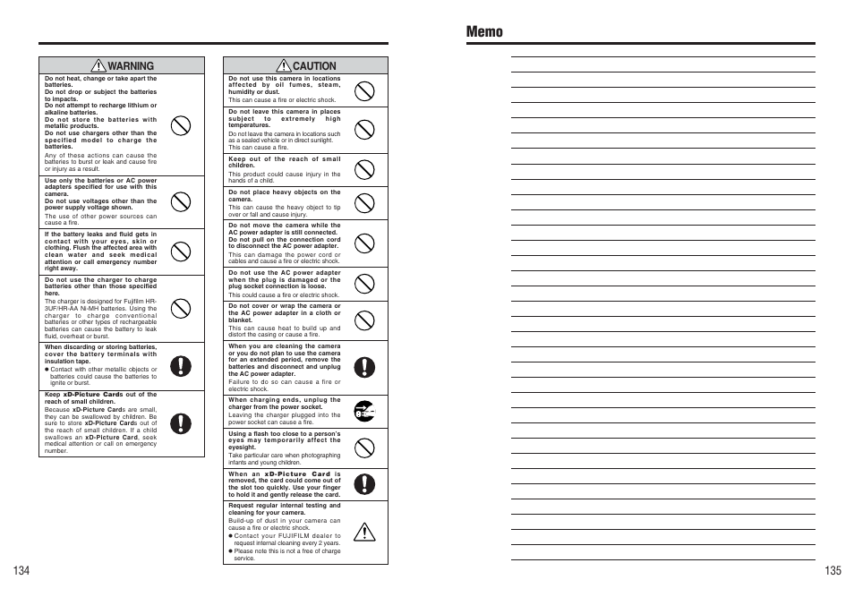 Warning | FujiFilm FinePix E900 User Manual | Page 68 / 69