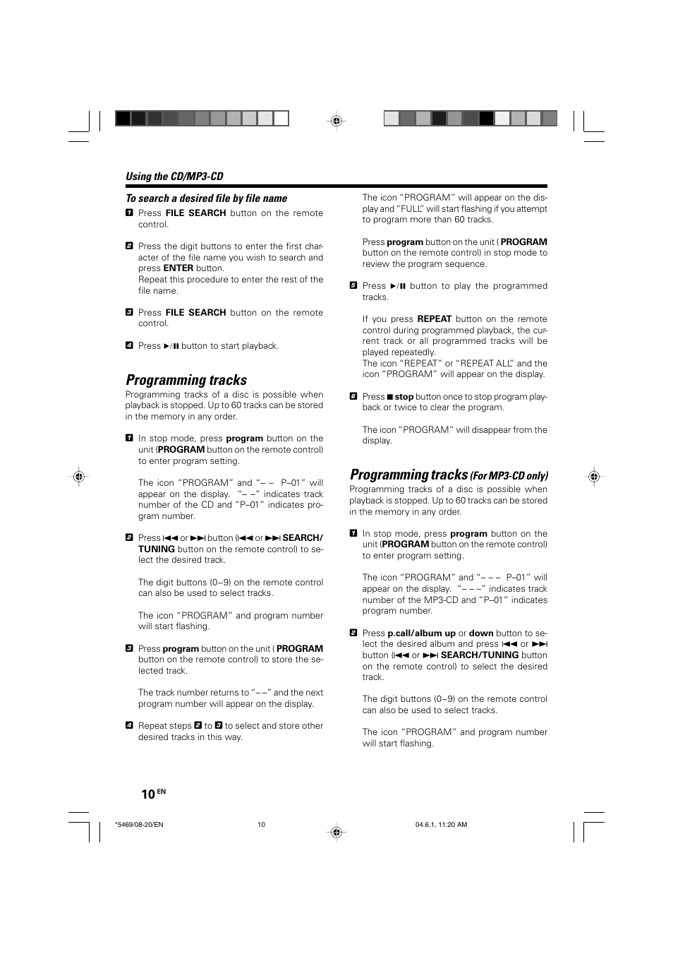 Programming tracks | Kenwood HM-537MP User Manual | Page 10 / 20