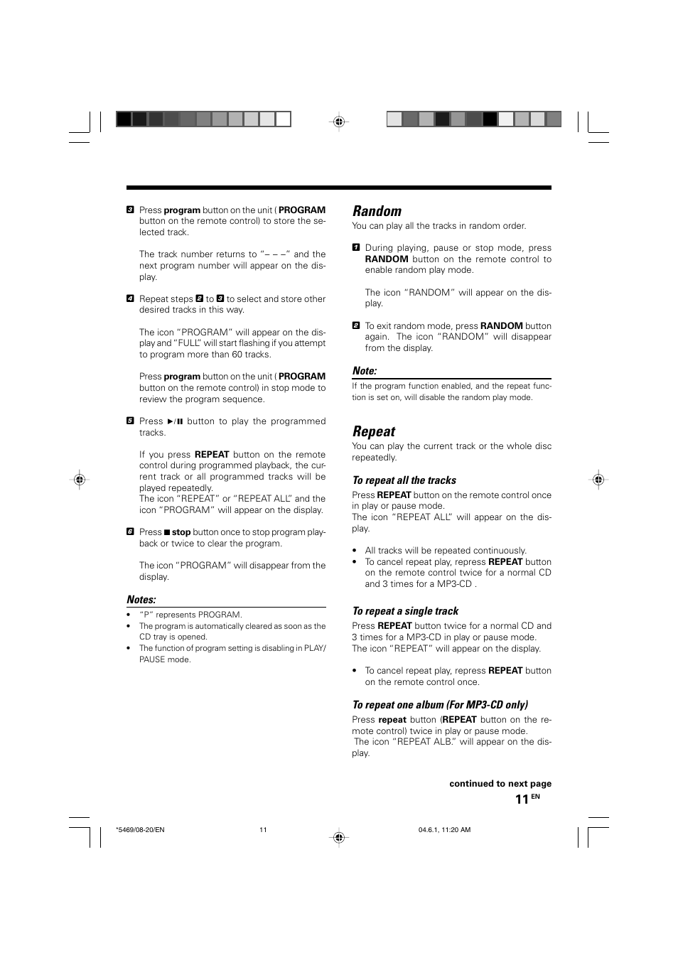 Random, Repeat | Kenwood HM-537MP User Manual | Page 11 / 20