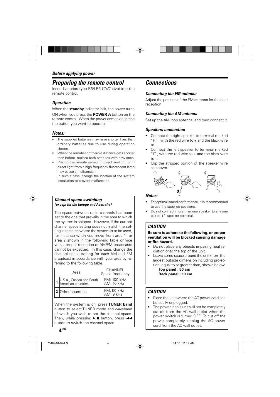 Preparing the remote control, Connections | Kenwood HM-537MP User Manual | Page 4 / 20