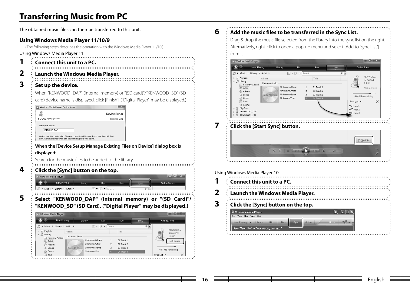 Transferring music from pc | Kenwood MGR-A7 User Manual | Page 16 / 53