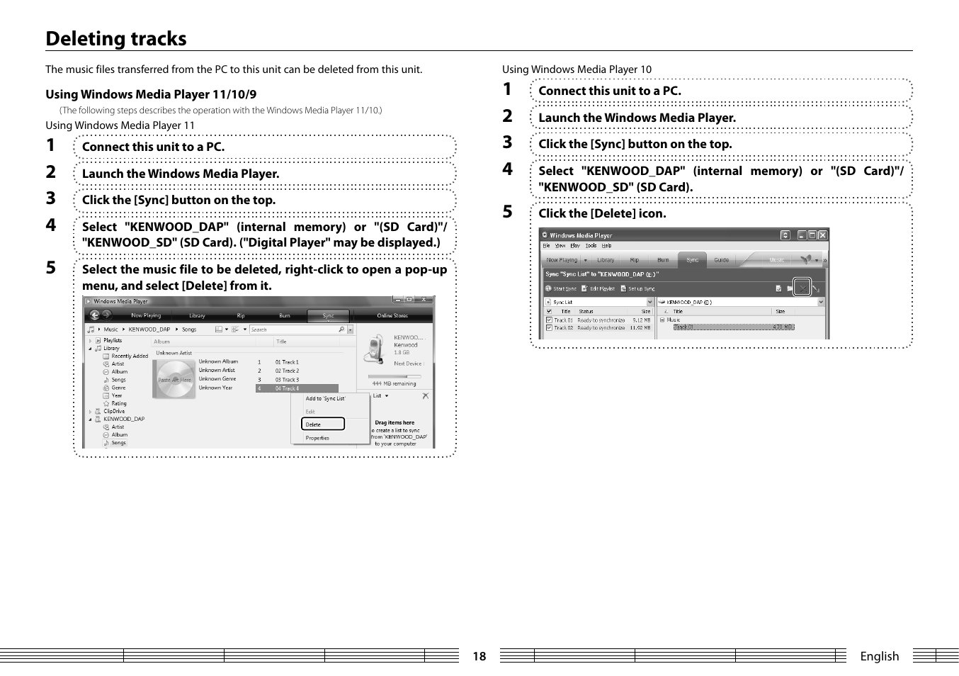 Deleting tracks | Kenwood MGR-A7 User Manual | Page 18 / 53
