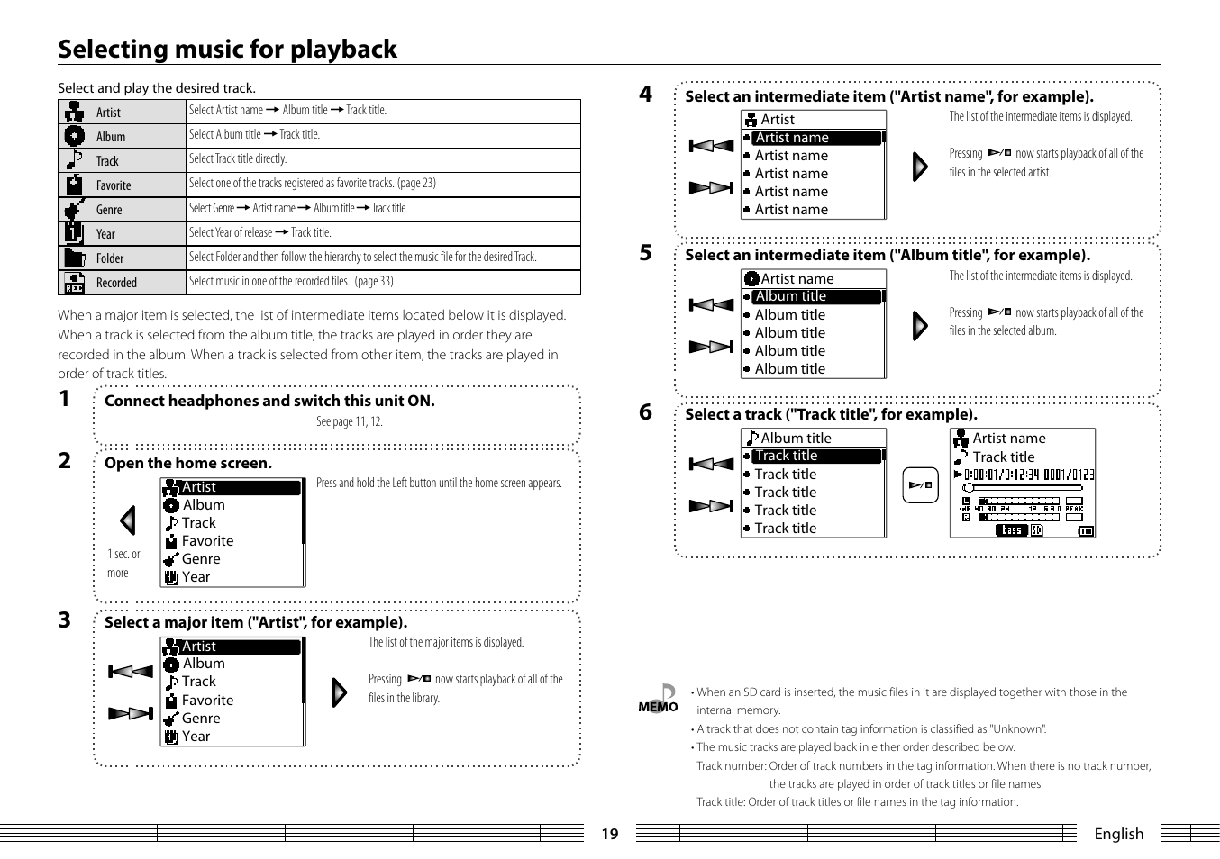 Selecting music for playback | Kenwood MGR-A7 User Manual | Page 19 / 53