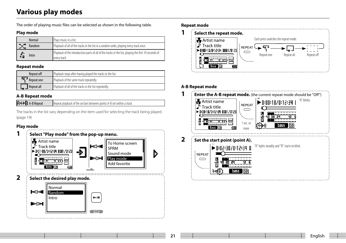 Various play modes | Kenwood MGR-A7 User Manual | Page 21 / 53