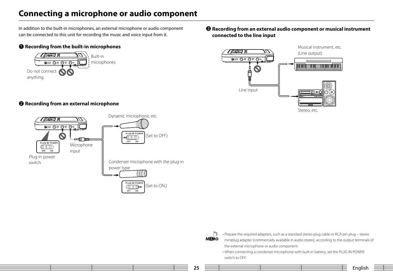 Connecting a microphone or audio component | Kenwood MGR-A7 User Manual | Page 25 / 53