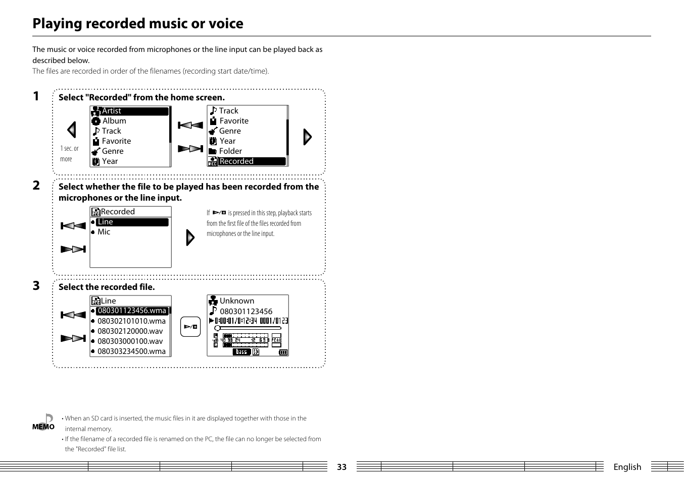 Playing recorded music or voice | Kenwood MGR-A7 User Manual | Page 33 / 53