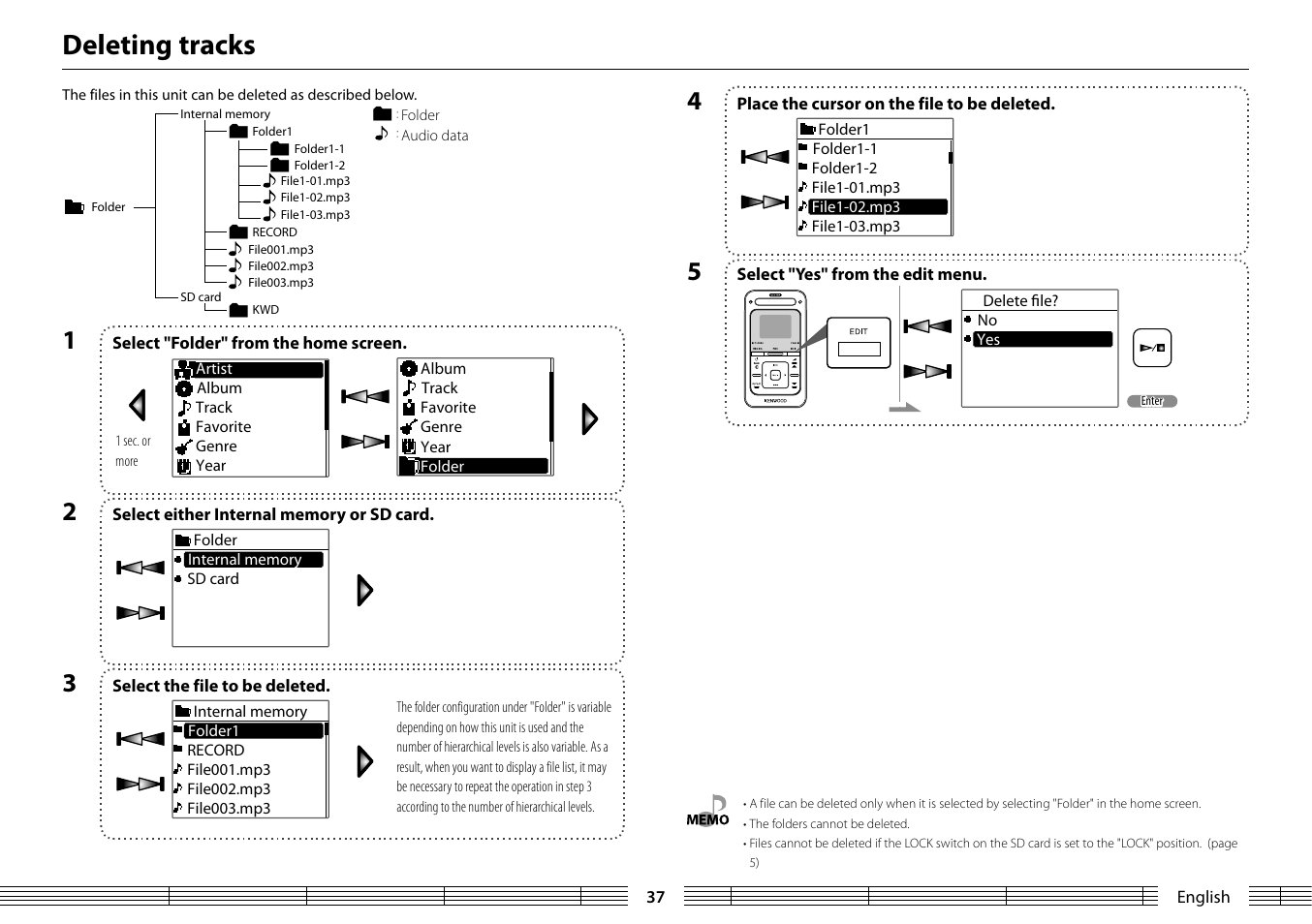 Deleting tracks | Kenwood MGR-A7 User Manual | Page 37 / 53