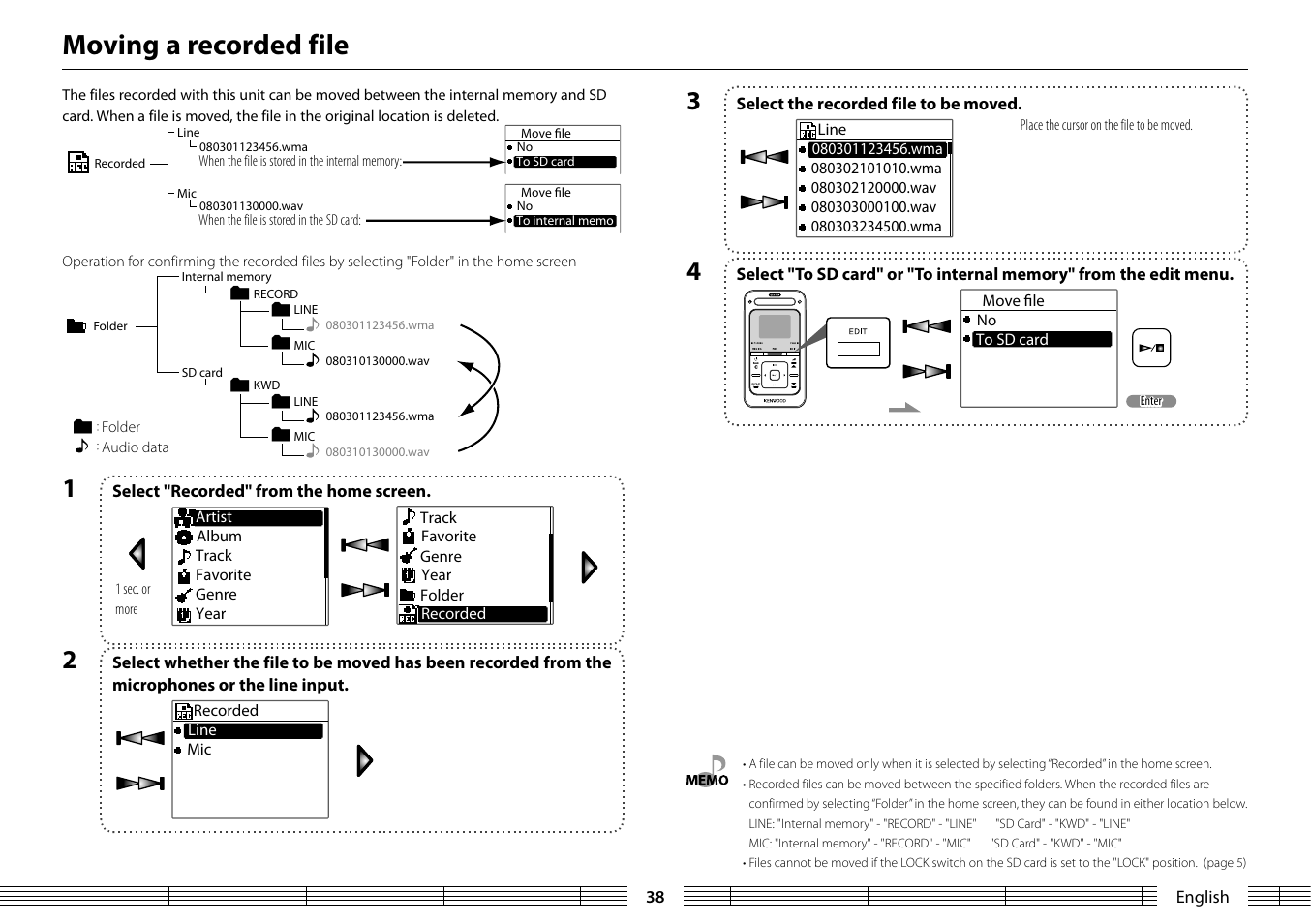 Moving a recorded file | Kenwood MGR-A7 User Manual | Page 38 / 53