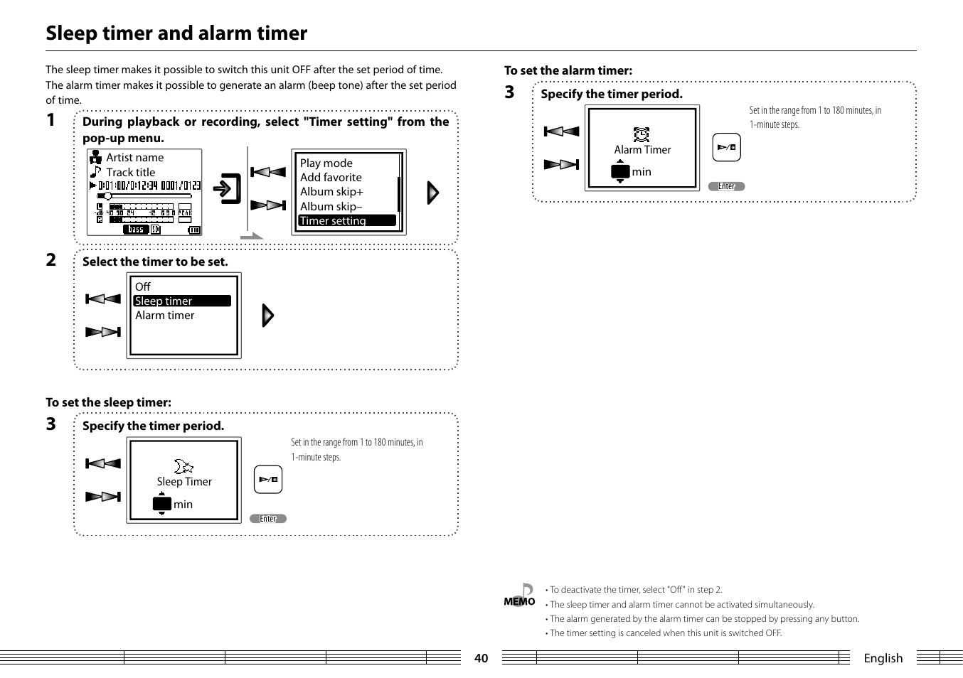 Sleep timer and alarm timer | Kenwood MGR-A7 User Manual | Page 40 / 53