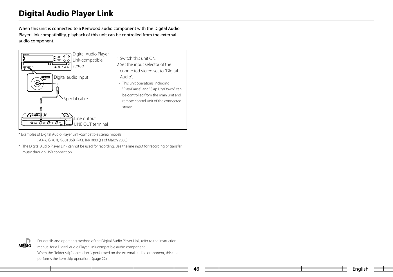 Digital audio player link | Kenwood MGR-A7 User Manual | Page 46 / 53
