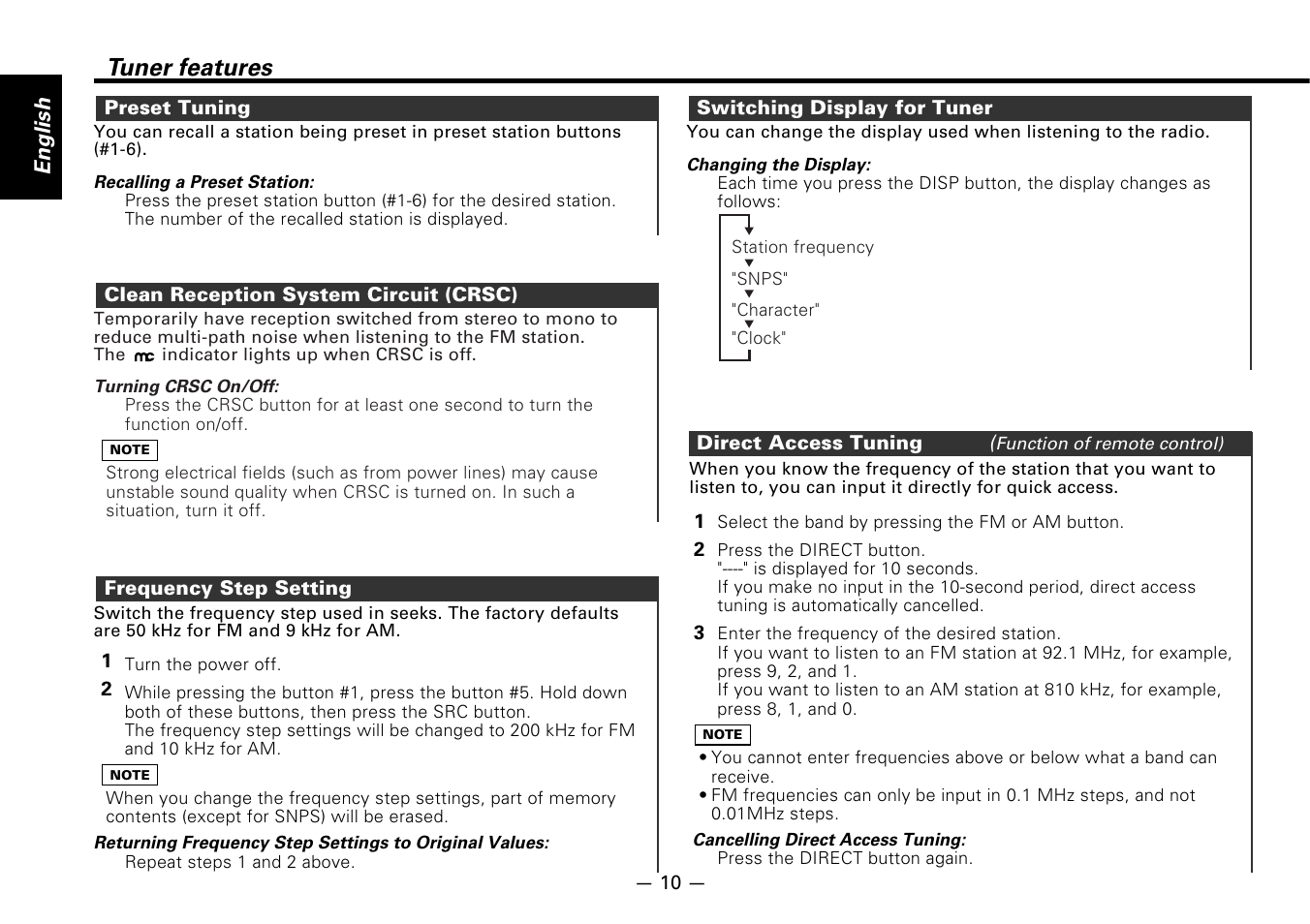 Tuner features, English | Kenwood DPX-6030 User Manual | Page 10 / 44