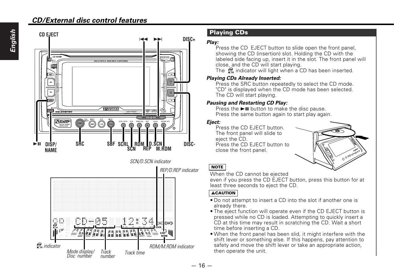 Cd/external disc control features, English | Kenwood DPX-6030 User Manual | Page 16 / 44
