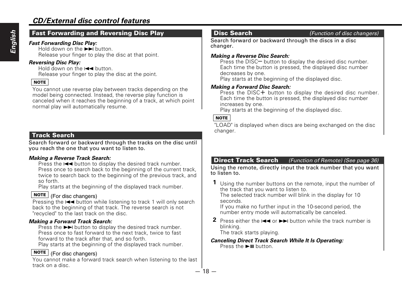 Cd/external disc control features, English | Kenwood DPX-6030 User Manual | Page 18 / 44