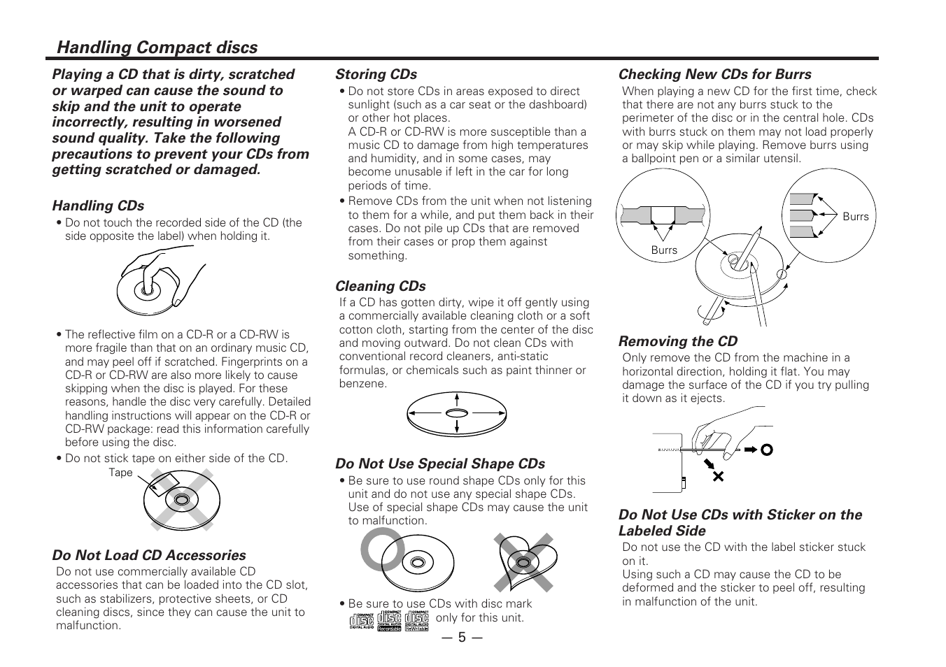 Handling compact discs | Kenwood DPX-6030 User Manual | Page 5 / 44