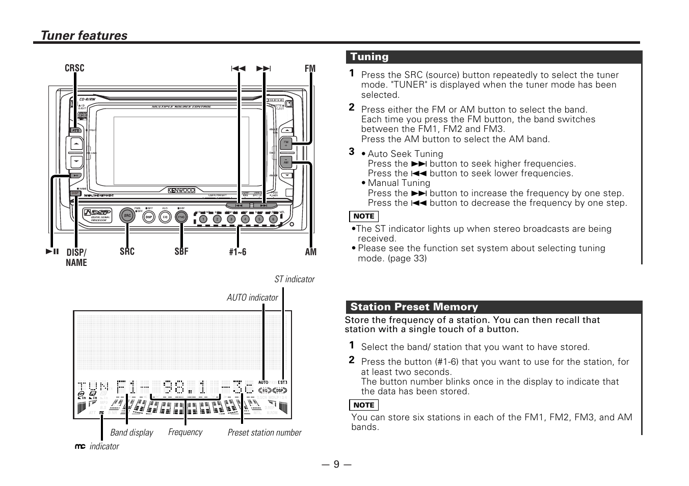 Tuner features | Kenwood DPX-6030 User Manual | Page 9 / 44