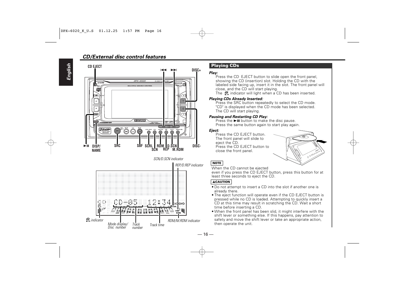 Cd/external disc control features | Kenwood DPX-6020 User Manual | Page 16 / 46