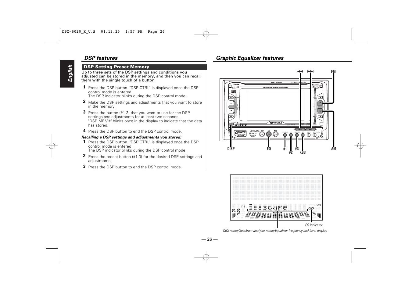 Graphic equalizer features | Kenwood DPX-6020 User Manual | Page 26 / 46