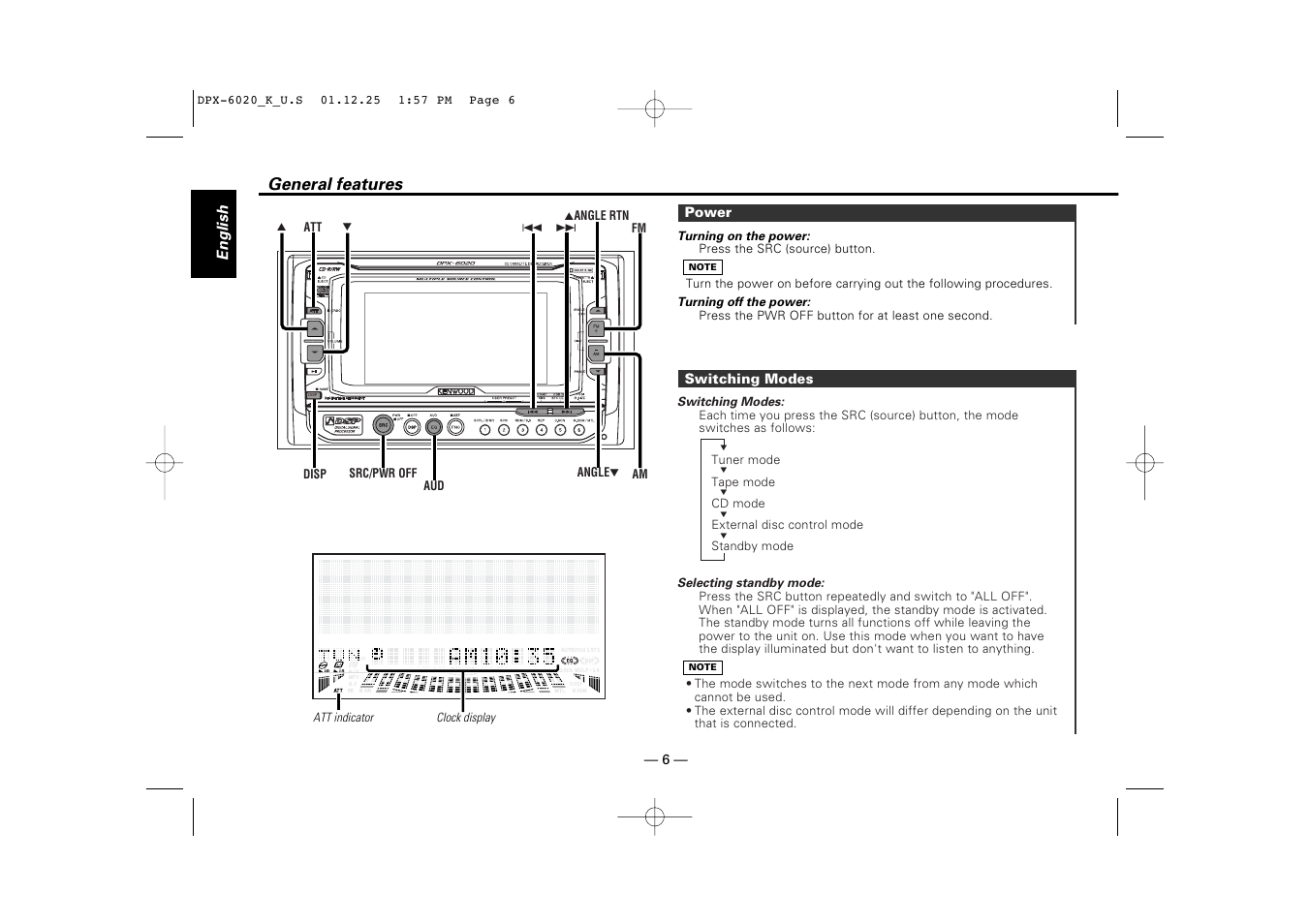 General features | Kenwood DPX-6020 User Manual | Page 6 / 46