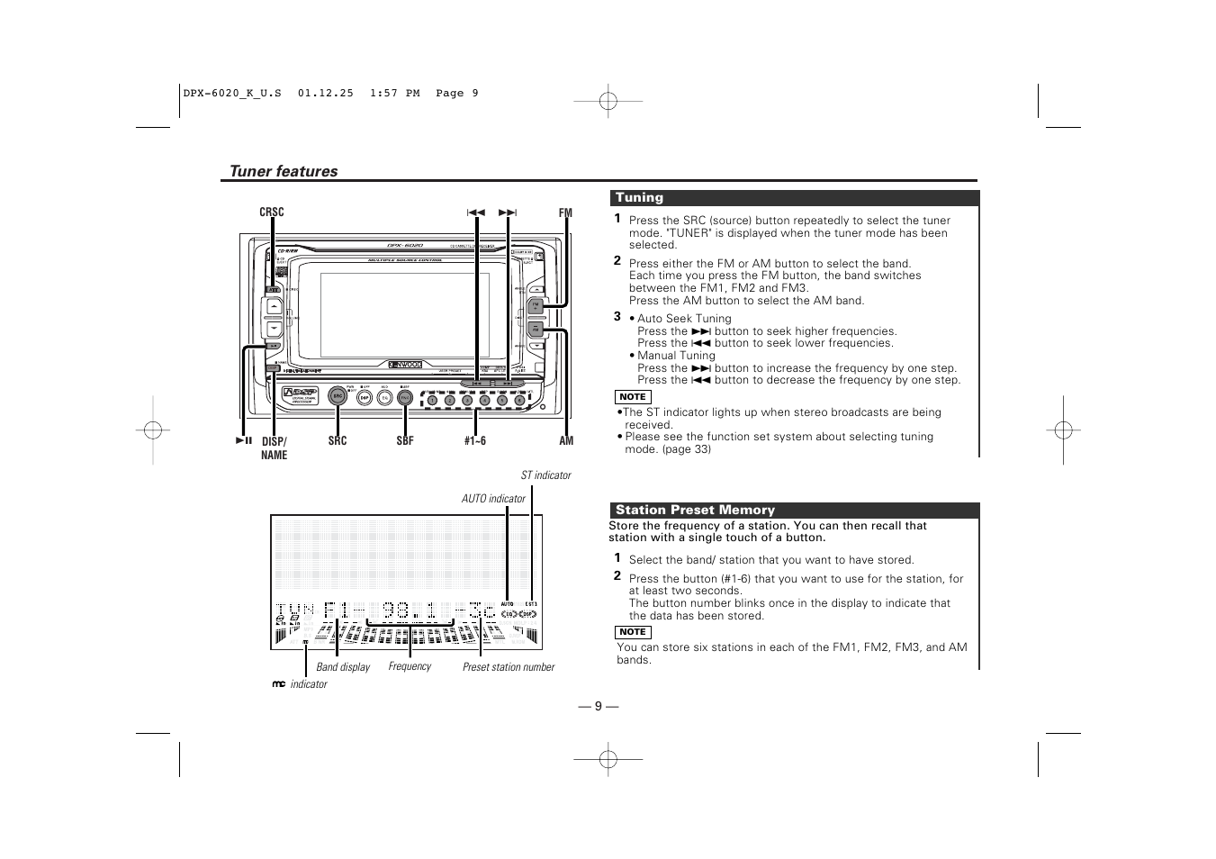 Tuner features | Kenwood DPX-6020 User Manual | Page 9 / 46